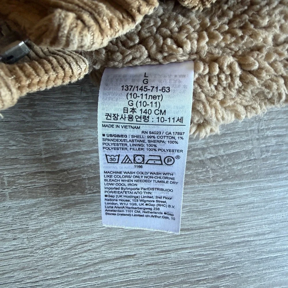 Gap Kids Boys Tan Brown Corduroy Sherpa Lined Hooded Jacket Size L 10-11